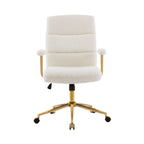 Textured Boucle Fabric White and Gold Office Chair, Modern Height Adjustable Desk Chair with Padded Arms | Premium Home Decor