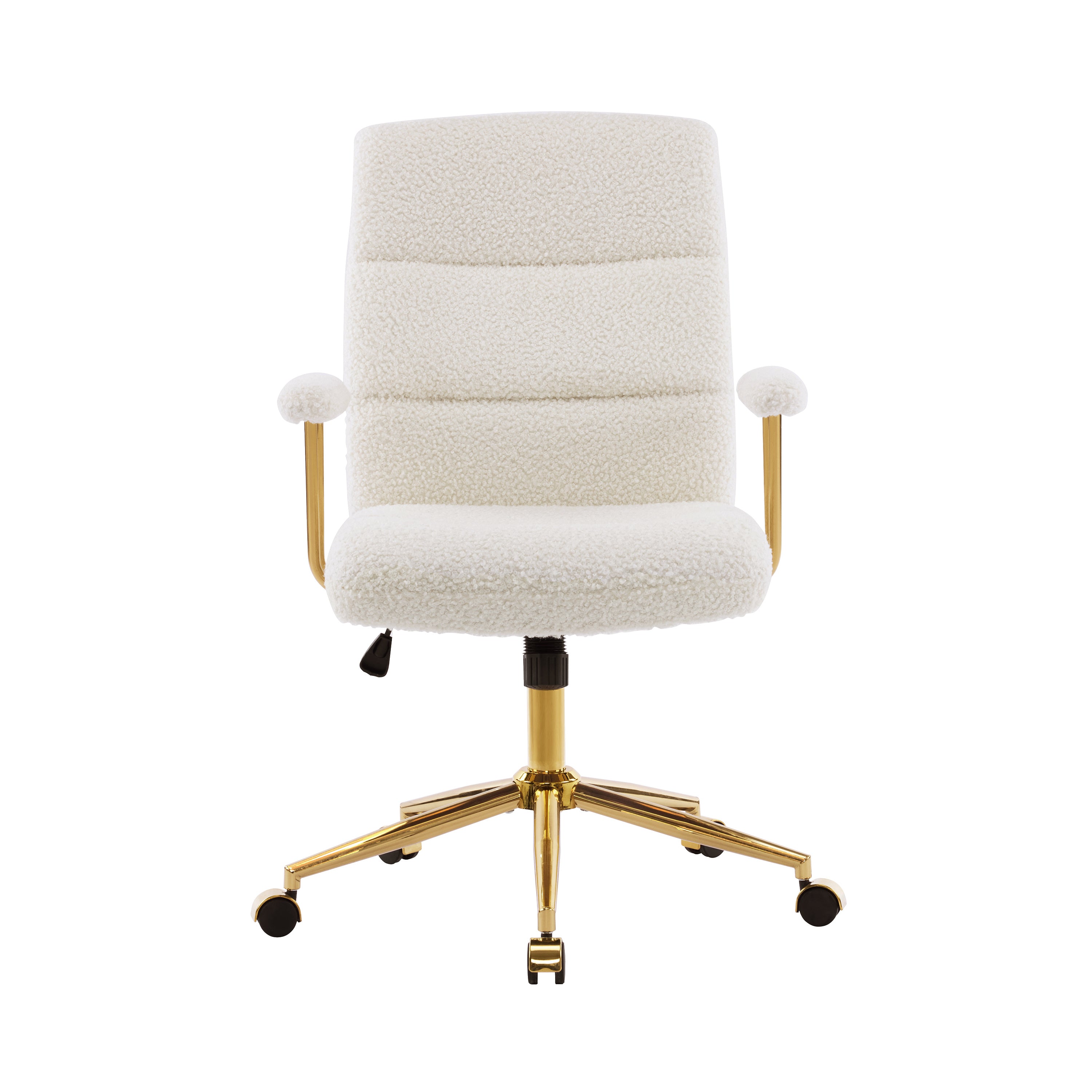 Textured Boucle Fabric White and Gold Office Chair, Modern Height Adjustable Desk Chair with Padded Arms | Premium Home Decor