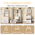 3-in-1 Vanity Table with LED Mirror & Storage Stool, Flip Top Makeup Dressing Table with Adjustable Lights, 5 Storage Spaces Cosmetic Organizer for Bedroom - Grand Goldman Shop