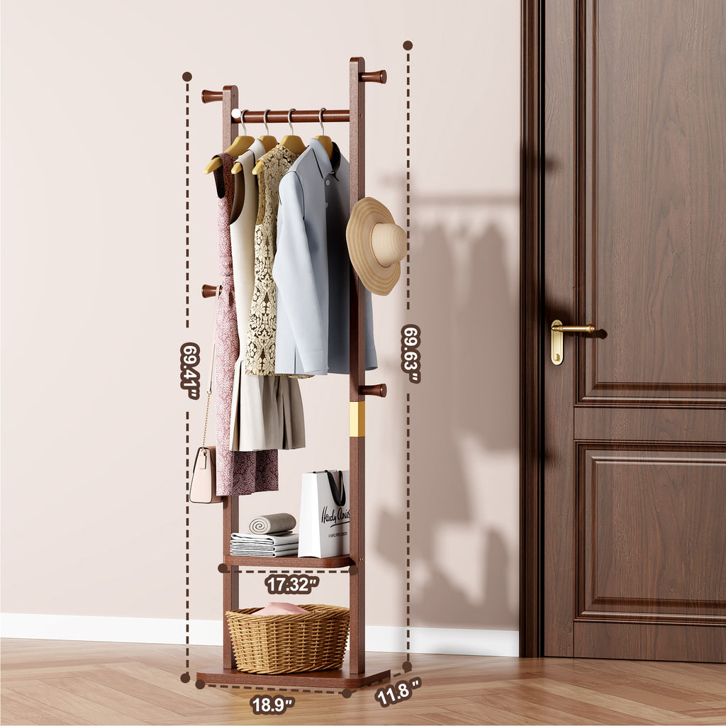 Coat Racks solid wood hanger 23.6* 11*70.8in Solid environmental protection easy to assemble beautiful can be placed in the bedroom/entrance/living room (Walnut) - Grand Goldman Shop