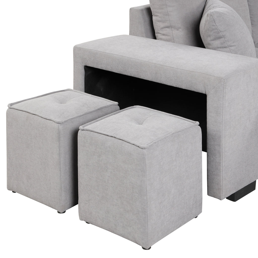 Modern Reversible L-Shape Pull Out Sleeper Sofa with Storage Chaise and Stools, Gray Linen, 104.5' - Grand Goldman Shop