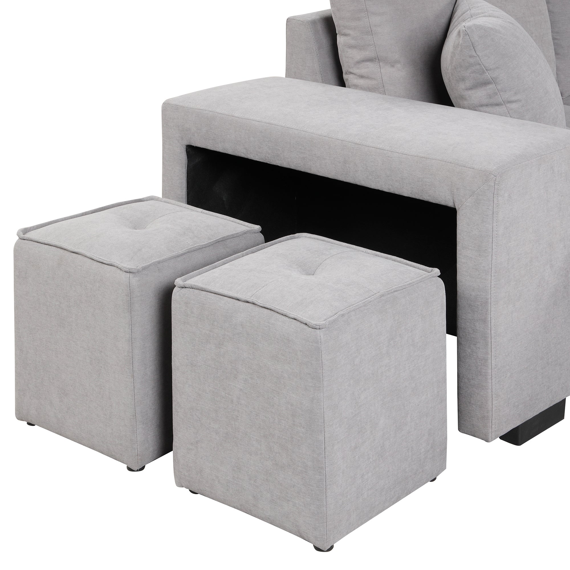 Modern Reversible L-Shape Pull Out Sleeper Sofa with Storage Chaise and Stools, Gray Linen, 104.5' - Grand Goldman Shop