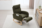 015B-Teddy Fabric Leisure Rocking Chair,Nursery Rocking Chair With Adjustable Footstool,Thickened Headrest And High Backrest, Storage Pocket On The Right Side,The Base Rocker Is Solid Wood,Green - Grand Goldman Shop