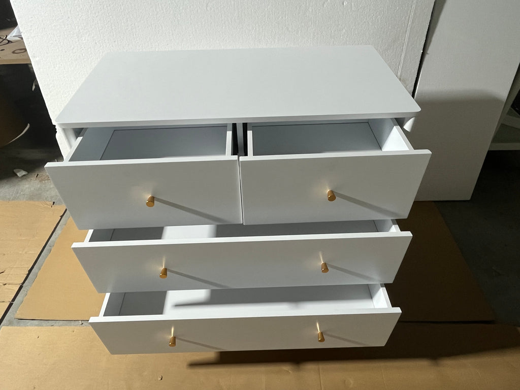 White 4-Drawer Kids Dresser with Antique Brass Pulls, Wooden Storage Cabinet for Nursery or Toddler Bedroom, 35.4' Wide - Grand Goldman Shop