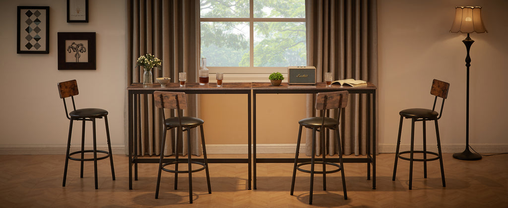 Bar Table Set with 2 Bar stools PU Soft seat with backrest, Rustic Brown, 43.31'' L x 15.75'' W x 35.43'' H. - Grand Goldman Shop