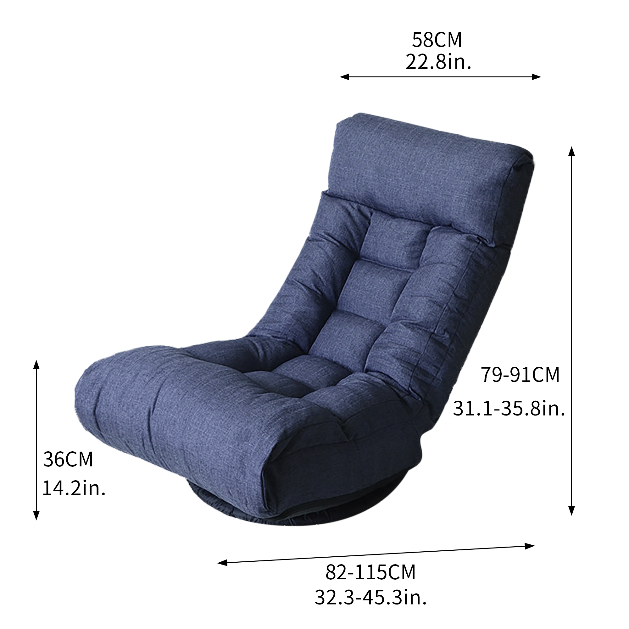 Navy Adjustable Japanese Reclining Floor Chair Sofa with Metal Frame for Living Room & Balcony - Grand Goldman Shop