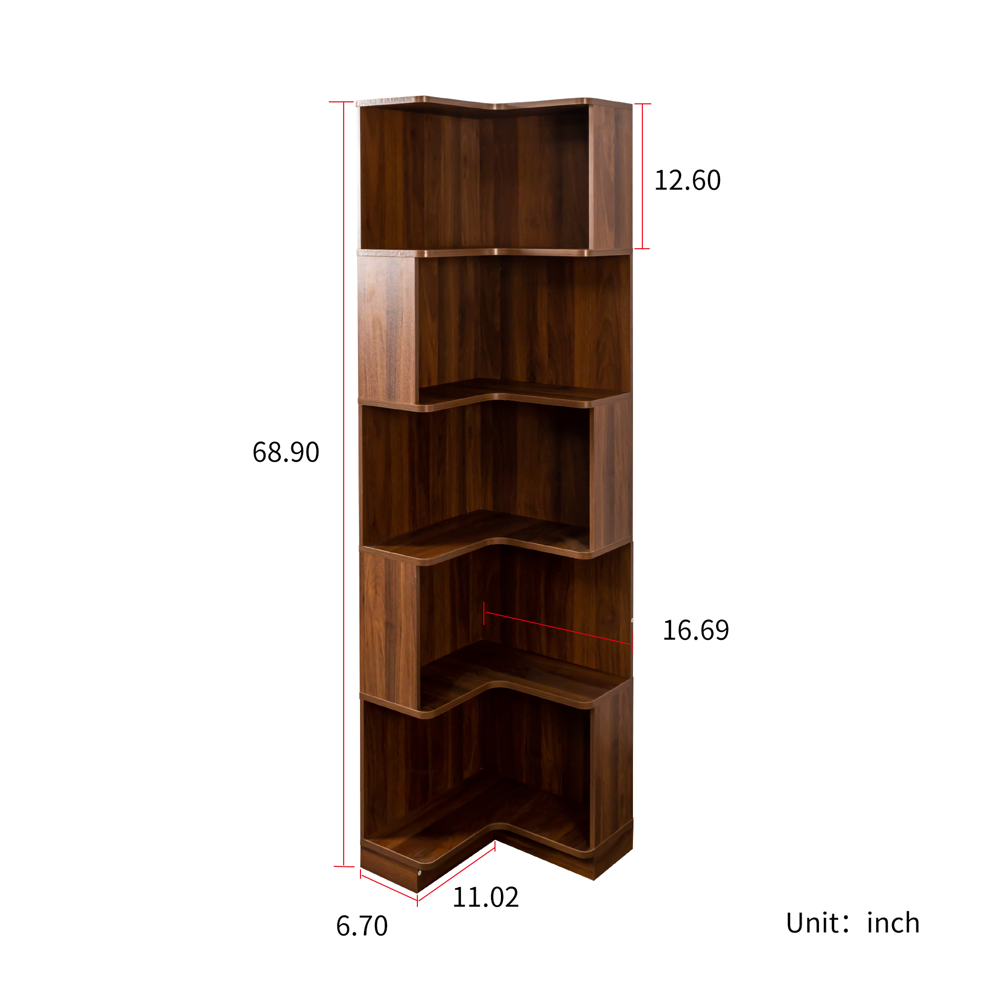 Corner Book Shelf - 5 Tier Corner Bookshelf  Bookcase with Baffle, Freestanding L Shaped Display Shelf Stand with led lights for Home Office, Living Room, Bedroom, Kitchen - Grand Goldman Shop
