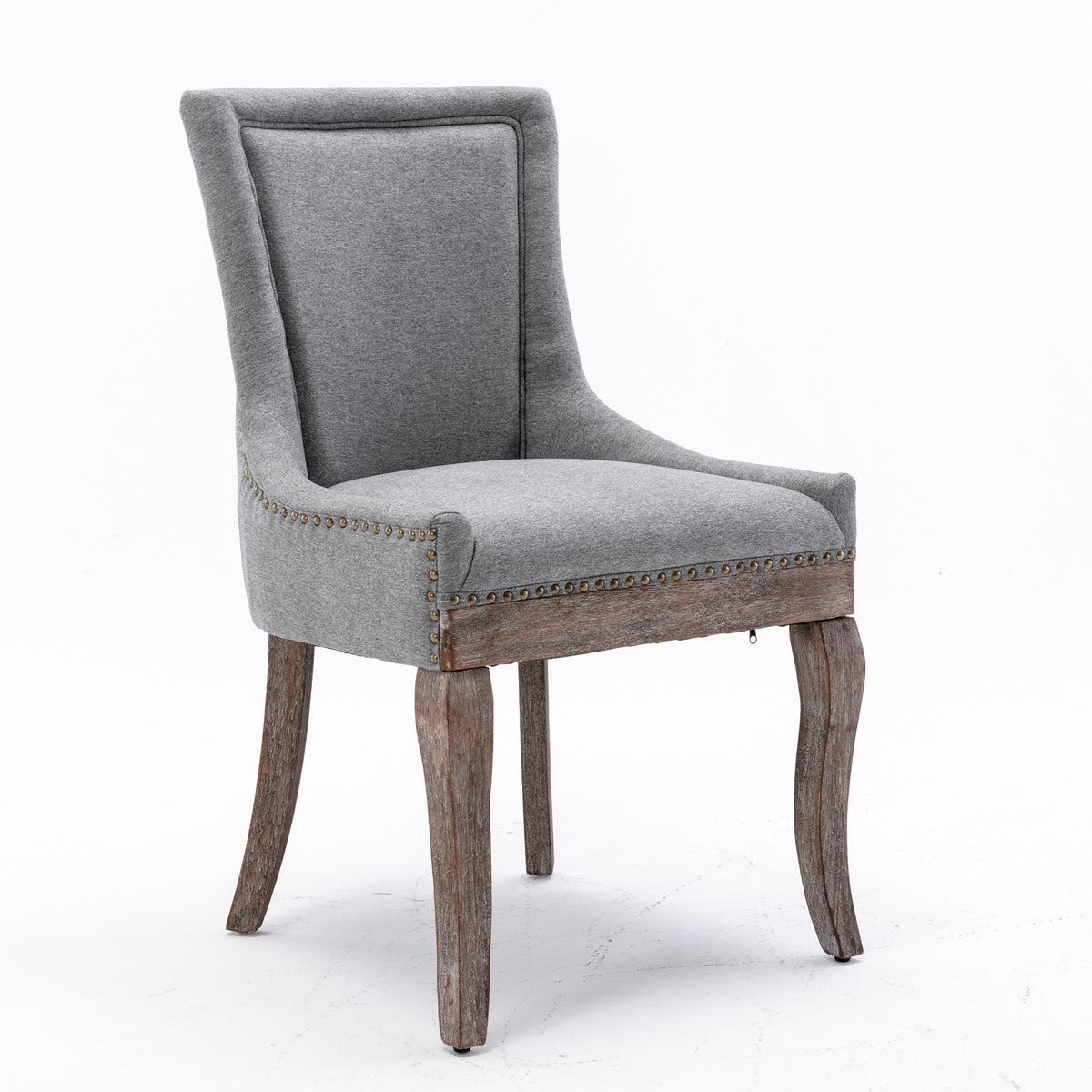 A&A Furniture Ultra Side Dining Chair with Thickened Fabric and Solid Wood Legs, Bronze Nail Head, Set of 2, Gray - Grand Goldman Shop