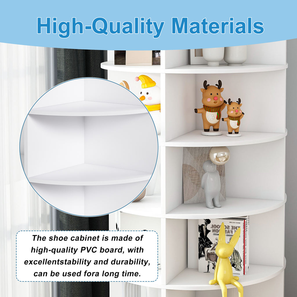 Rotating Shoe Rack Tower, 8-Tier Spinning Storage Rack, Free Standing 360° Revolving Organizer in White with PVC Construction, Holds 32 Pairs of Shoes - Grand Goldman Shop