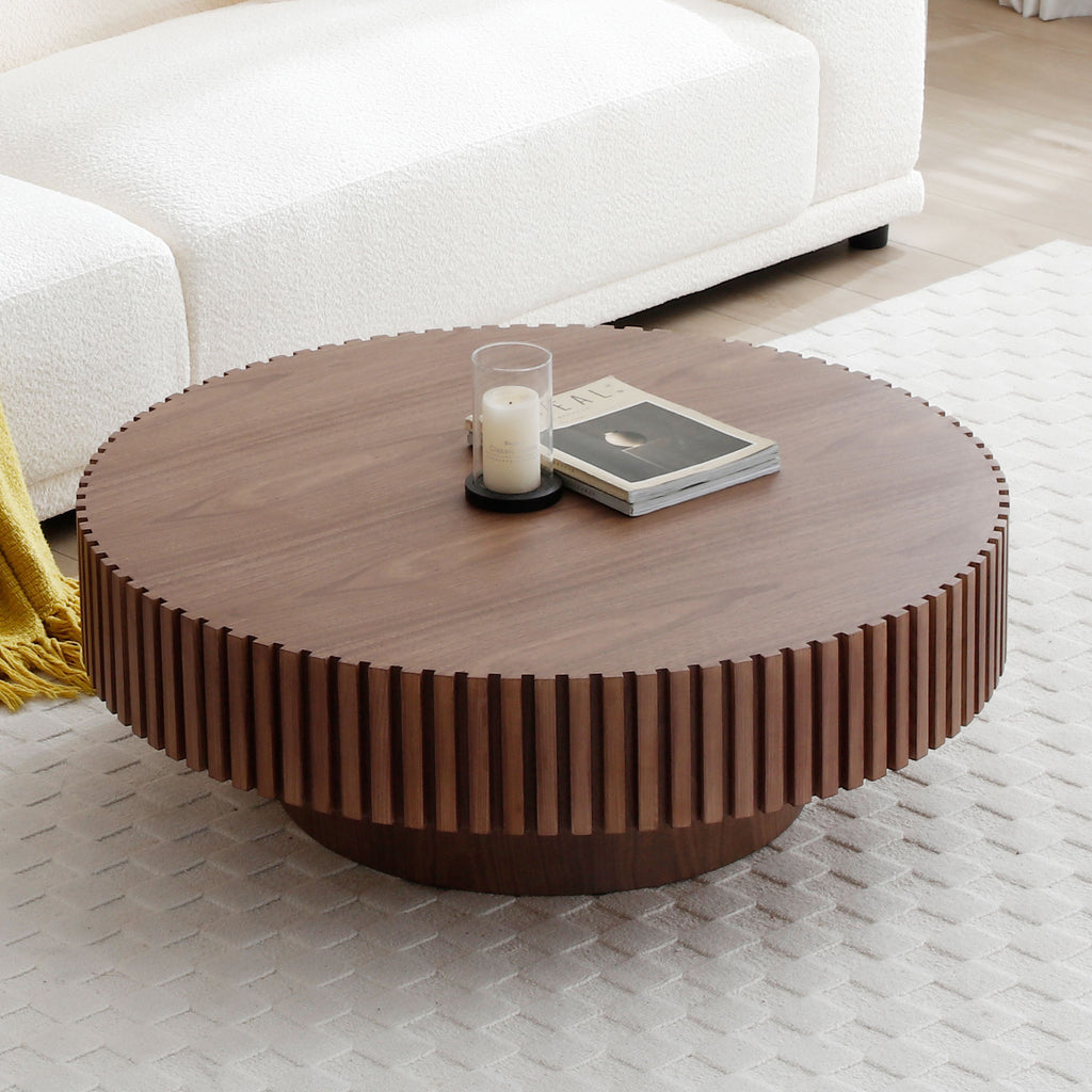 31.49'' Round Coffee Table Small Coffee Table for Apartment, Modern Living Room Coffee Table with Sturdy Pedestal,WALNUT (Same Sku:W876P243947) - Grand Goldman Shop