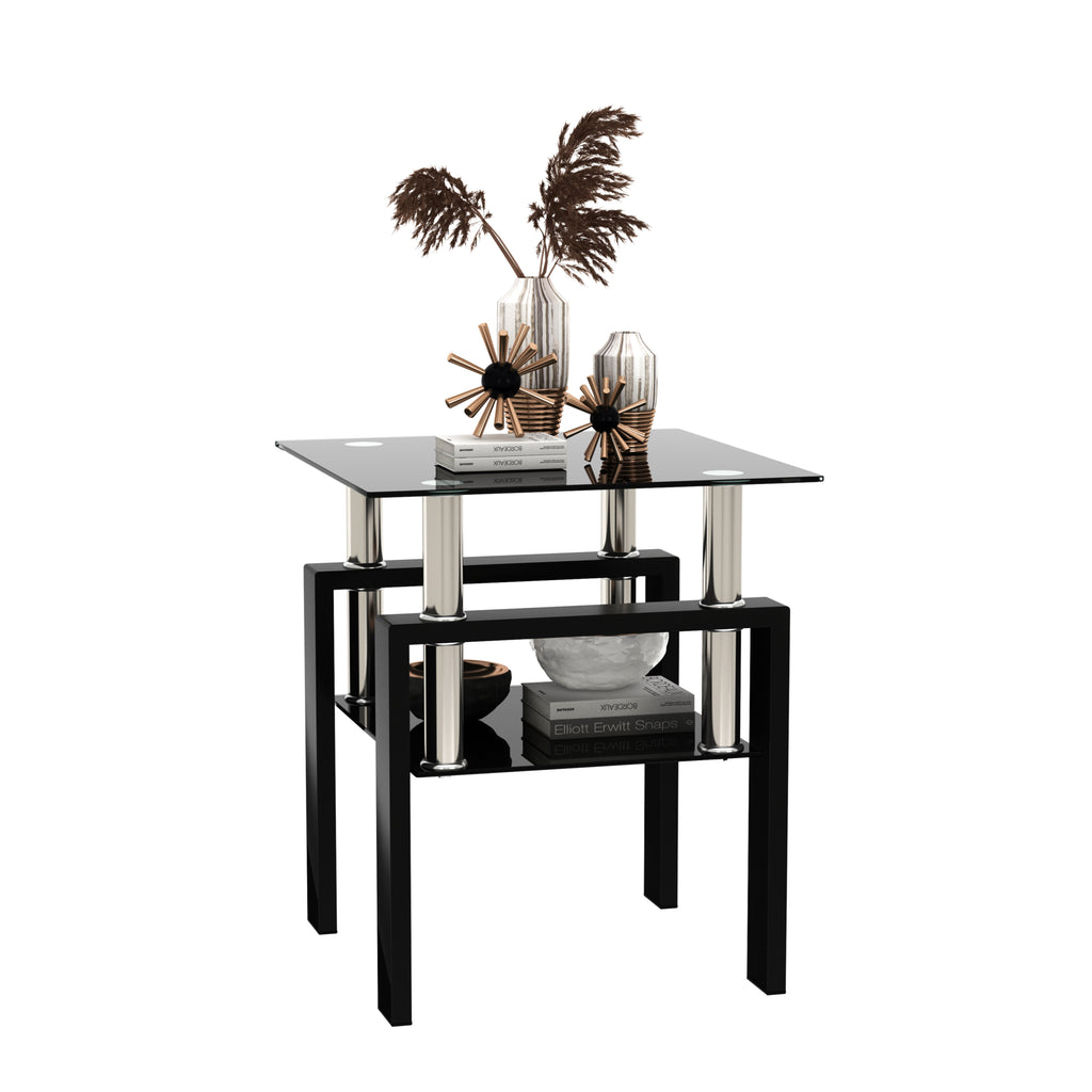 Modern Tempered Glass Tea Table Coffee Table End Table, Black, Square, 1-Piece for Living Room - Grand Goldman Shop