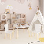 White Wooden Kids Table and 2 Chairs Set, 3-Piece Toddler Activity Play Table with Solid Wood & MDF Construction, Compact Siz