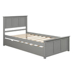 Gray Platform Bed with Twin Trundle and Frame, Solid Wood and MDF Construction, Twin Size - Grand Goldman Shop