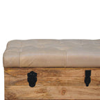 Solid Wood  Buffalo Hide Leather Upholstered Storage Trunk, Beige and Brown - Grand Goldman Shop
