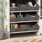 Qaba Toy Storage Organizer with 6 Shelves and 11 Fabric Bins, Moveable Cabinet and 3 Stickers, Toy Organizer for Nursery, Pla