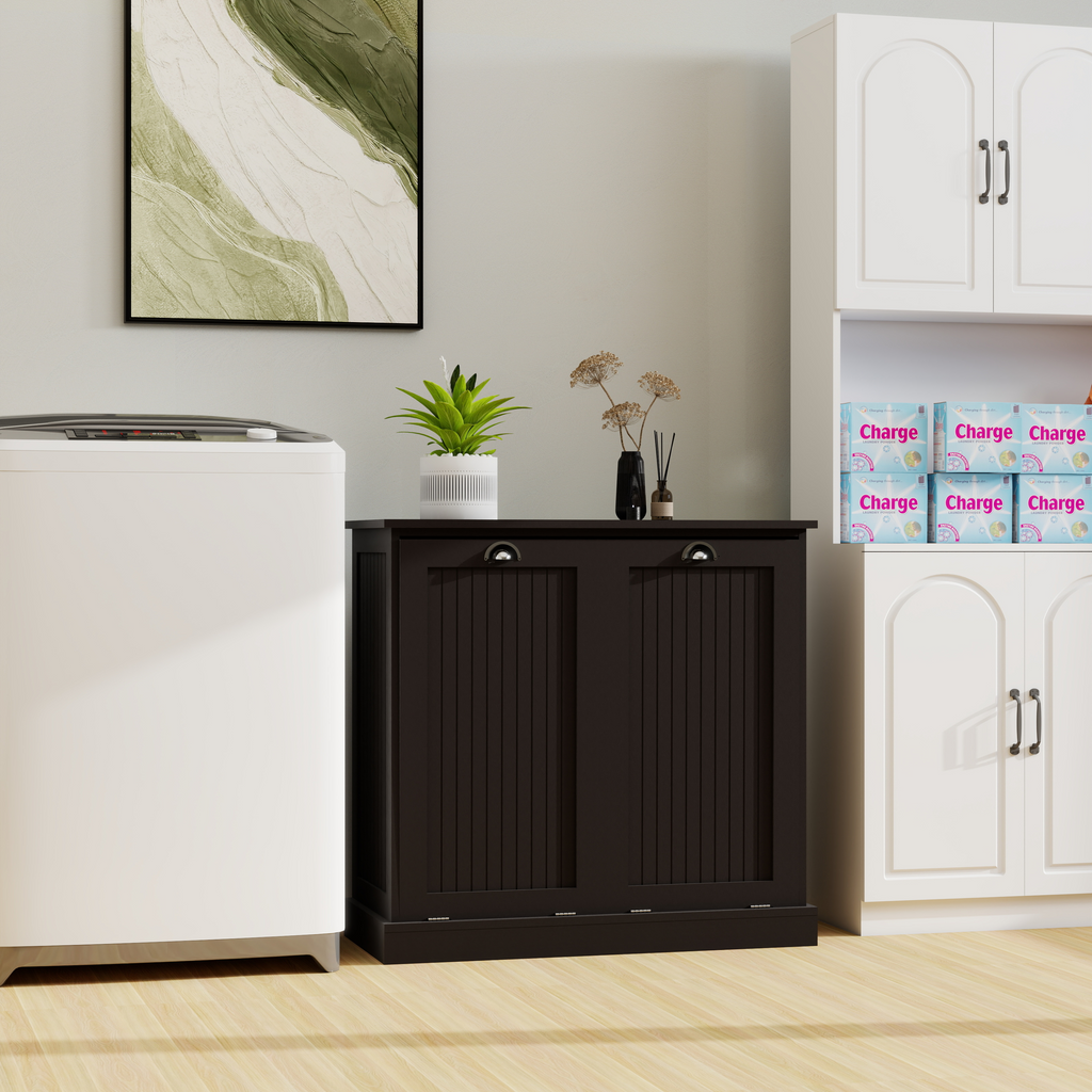 Two-Compartment Tilt-Out Laundry Sorter Cabinet-Black - Grand Goldman Shop
