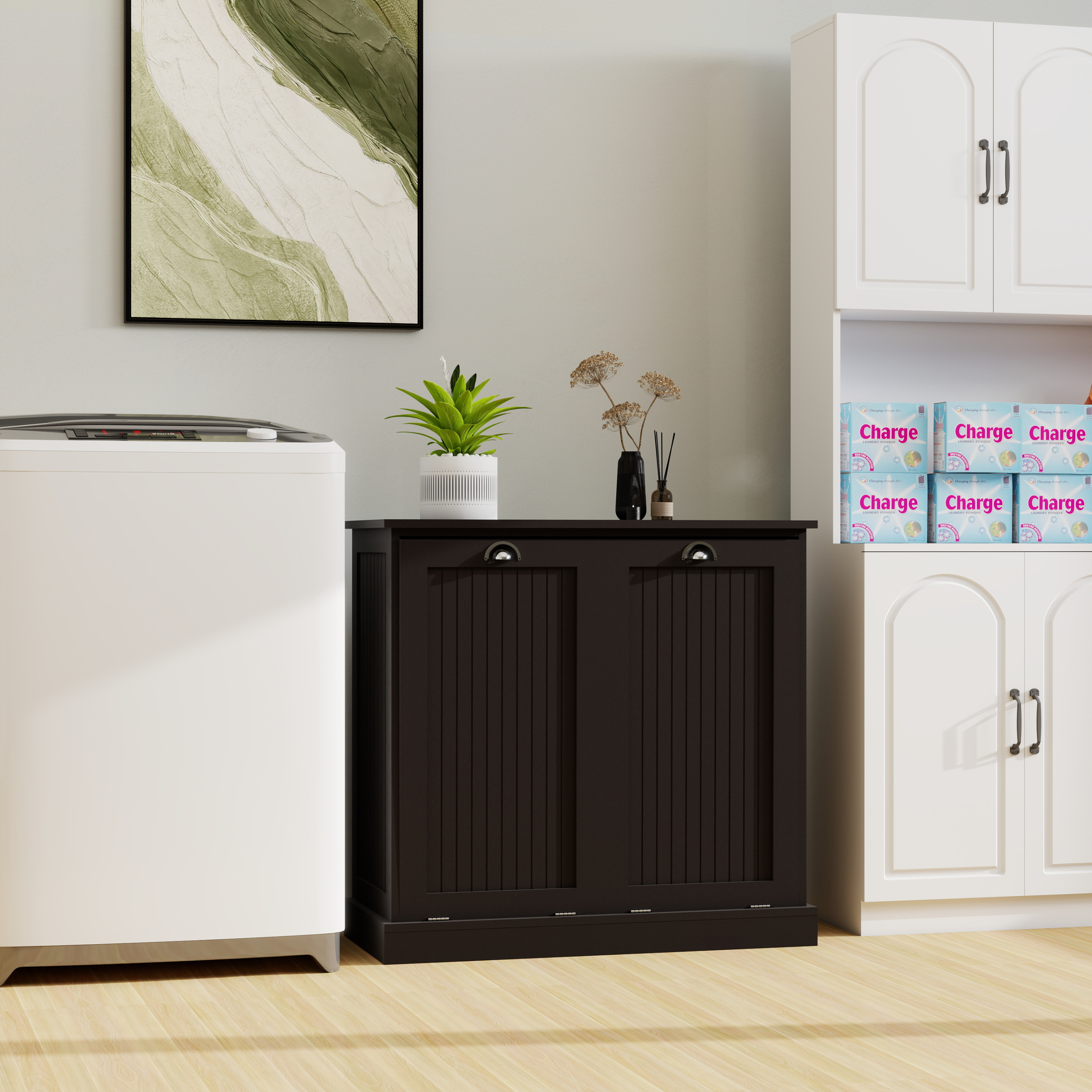 Two-Compartment Tilt-Out Laundry Sorter Cabinet-Black - Grand Goldman Shop