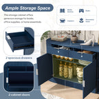U_STYLE 55.1' Modern Storage Cabinet – 2 Doors & 2 Drawers, Stripe MDF Sideboard with Aluminum Handles, Curved Side Door & 3-Tier Shelves, Buffet Cabinet for Living Room, Bedroom, Dining Room - Grand Goldman Shop