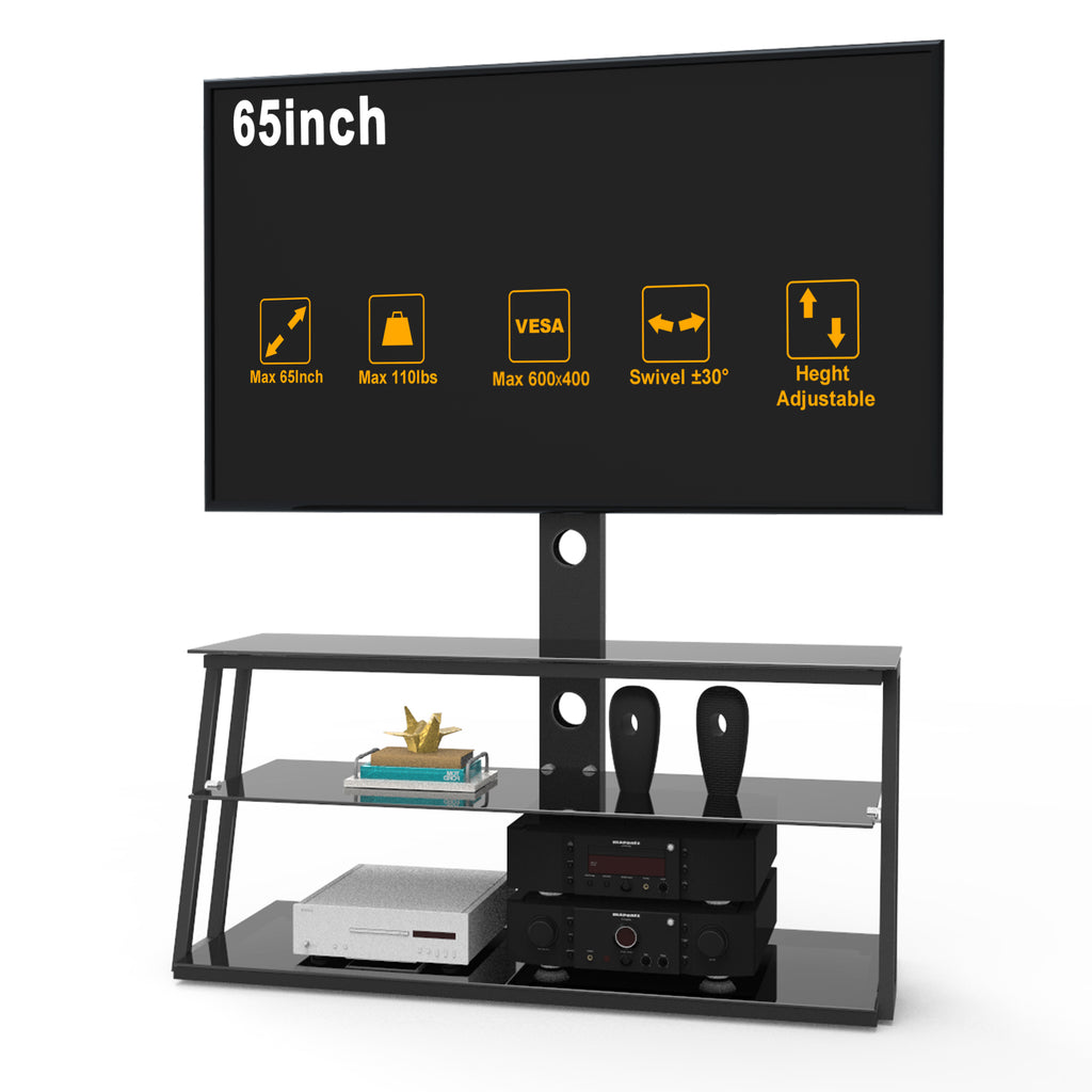 Multi-Function Adjustable TV Stand Black Tempered Glass - Grand Goldman Shop