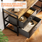 Rustic Brown 33.1' Wide Hall Tree with 2 Movable Drawers, Shoe Storage, Shelves, Garment Racks, and 23 Hooks for Entryway or Corner - Grand Goldman Shop