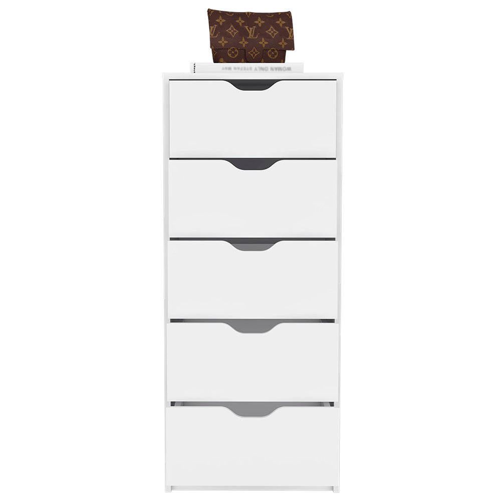 Dresser Kamran, Five Drawer Narrows, White Finish - Grand Goldman Shop