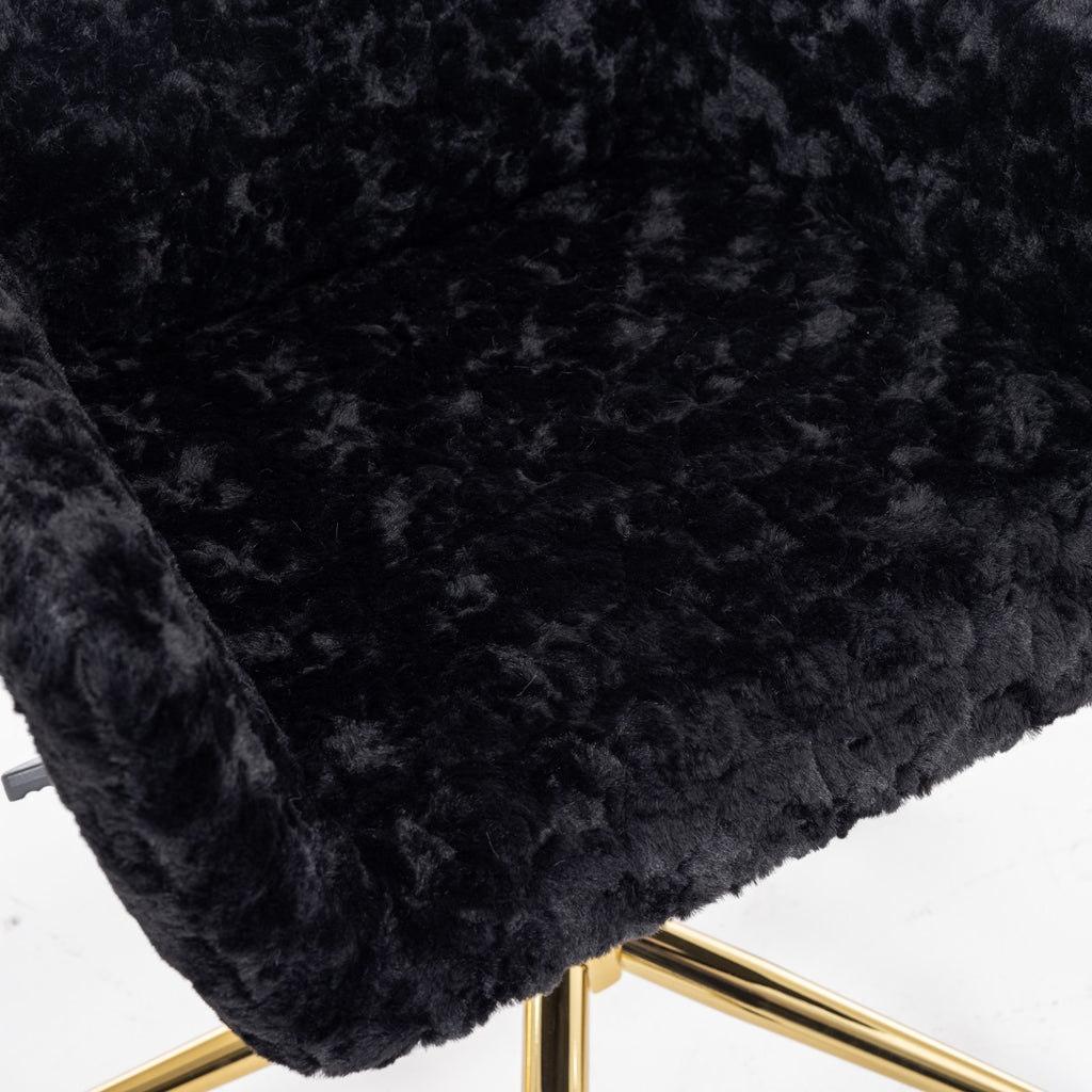 A&A Furniture Office Chair,Artificial rabbit hair Home Office Chair with Golden Metal Base,Adjustable Desk Chair Swivel Offic