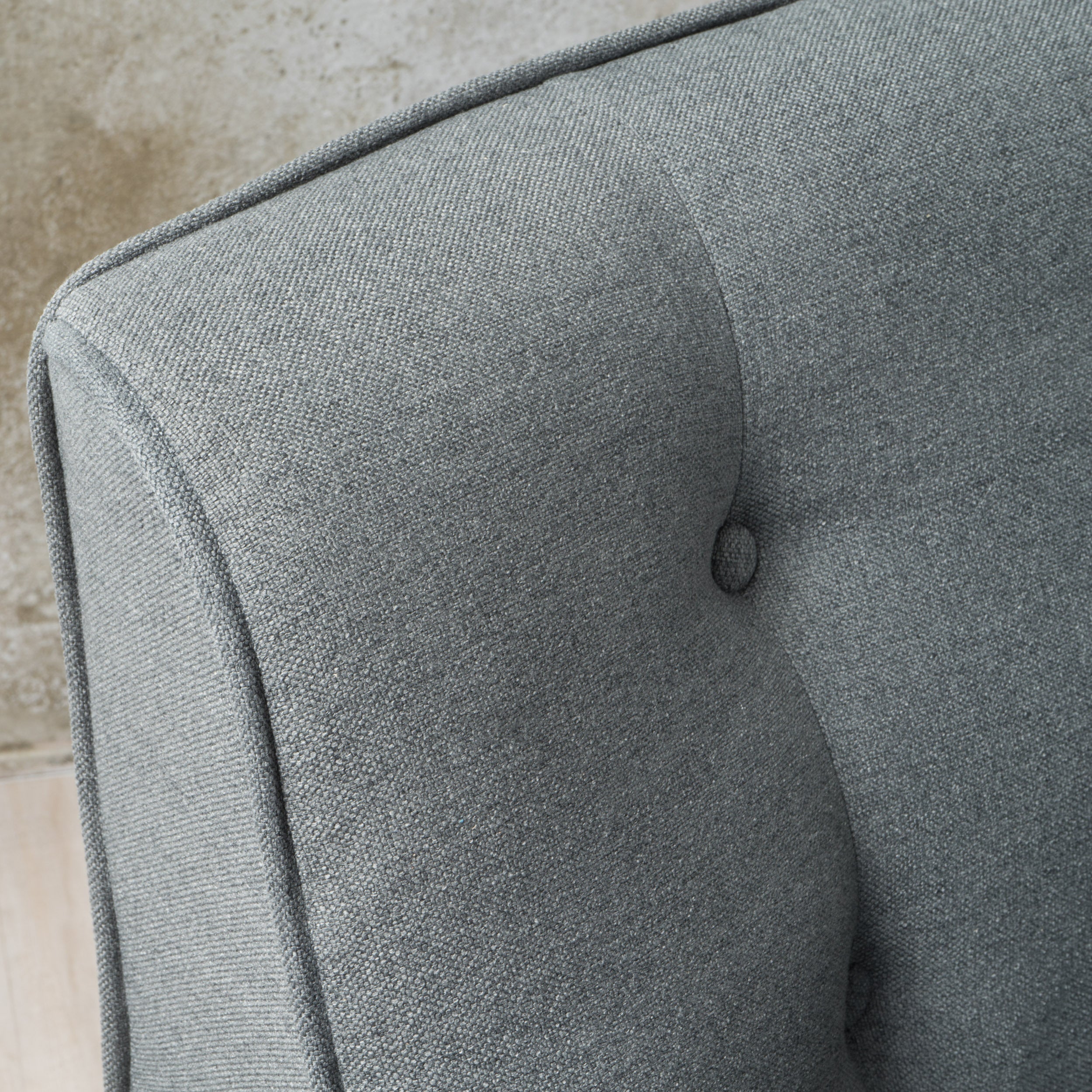 Mid-Century Modern Arm Chair in Charcoal Fabric with Tufted Back and Wooden Legs - Grand Goldman Shop