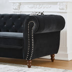 Mid Century Modern Chesterfield Velvet Sofa with Roll Armrest & Nailhead, Black, 67-Inch - Grand Goldman Shop