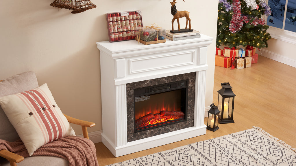 Electric Fireplace with Mantel,fireplace mantel surround with 23' Fireplace Insert, Adjustable Flame, Remote Control-White,41.34'W*14'D*40'H - Grand Goldman Shop