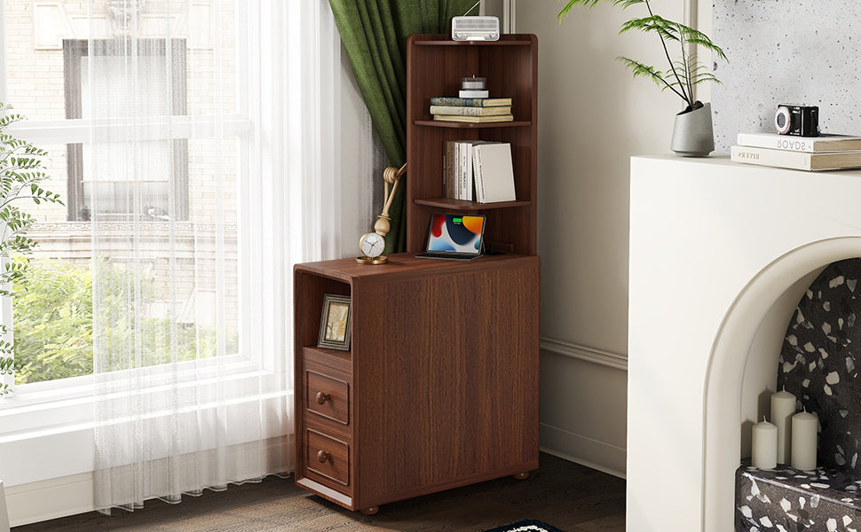 End Table with Drawers, Corner Table with Open Shelves, Tall Side Table for Bedroom and Corner(Expect Arrival Date 2025/4/16) - Grand Goldman Shop