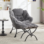 Lazy Chair with Ottoman, Modern Lounge Accent Chair with Armrests and a Side Pocket, Leisure Upholstered Sofa Chair Reading Chair with Footrest for Small Space, Corner Chair-Grey - Grand Goldman Shop