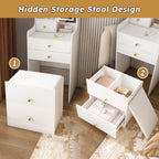 3-in-1 Dressing Table with LED Mirror & Storage Stool, Compact Makeup Vanity, White MDF, 50.39x19.69x15.75 inches - Grand Goldman Shop