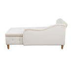 Beige Chaise Lounge Indoor, Velvet Lounge Chair for Bedroom with Storage & Pillow, Modern Upholstered Rolled Arm Chase Lounge for Sleeping with Nailhead Trim for Living Room Bedroom Office - Grand Goldman Shop