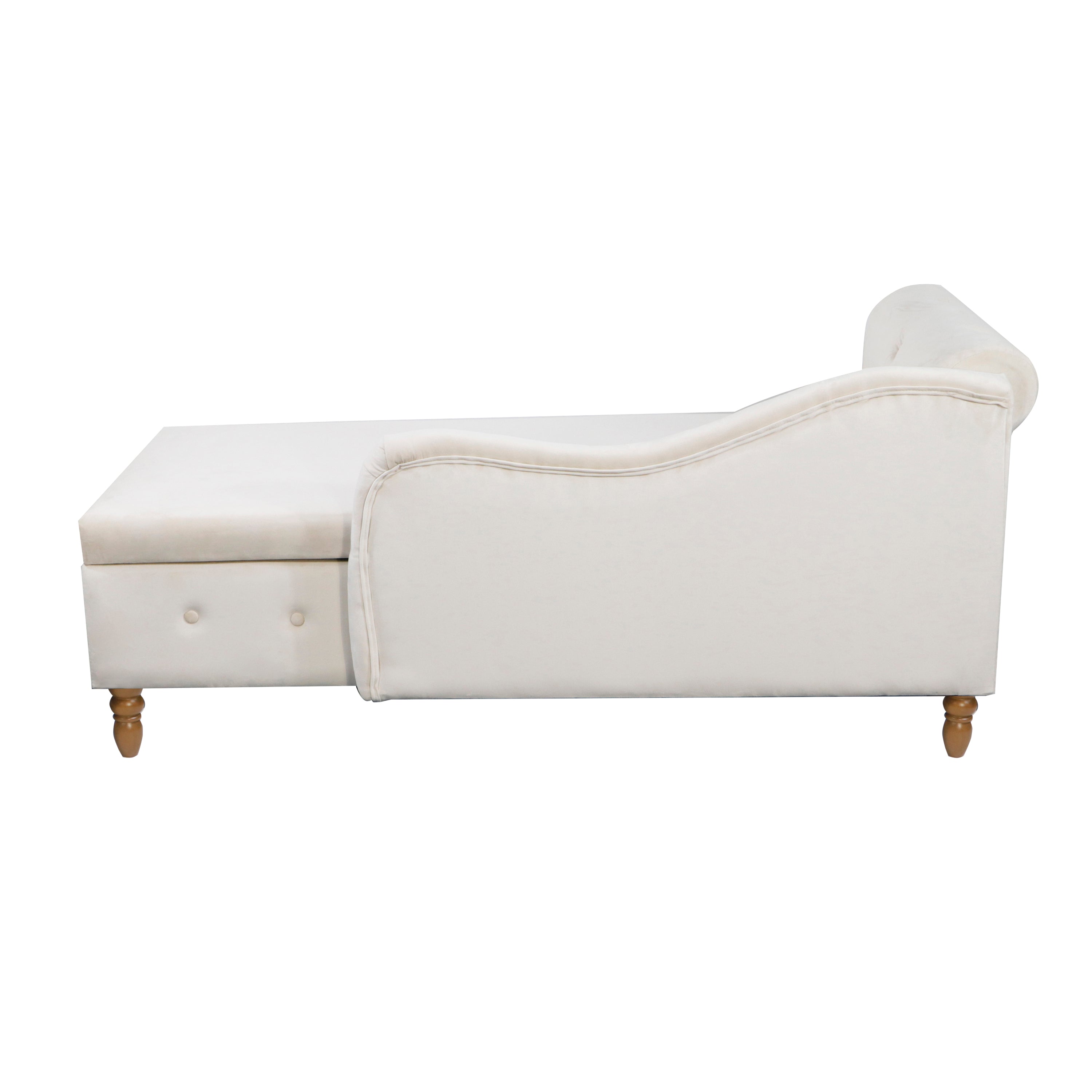 Beige Chaise Lounge Indoor, Velvet Lounge Chair for Bedroom with Storage & Pillow, Modern Upholstered Rolled Arm Chase Lounge for Sleeping with Nailhead Trim for Living Room Bedroom Office - Grand Goldman Shop