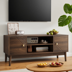 Mid-Century Modern TV Stand for 32/45 inch TV, Walnut MDF Entertainment Center with Storage, 43.31 inch Media Console Table for Living Room and Bedroom - Grand Goldman Shop