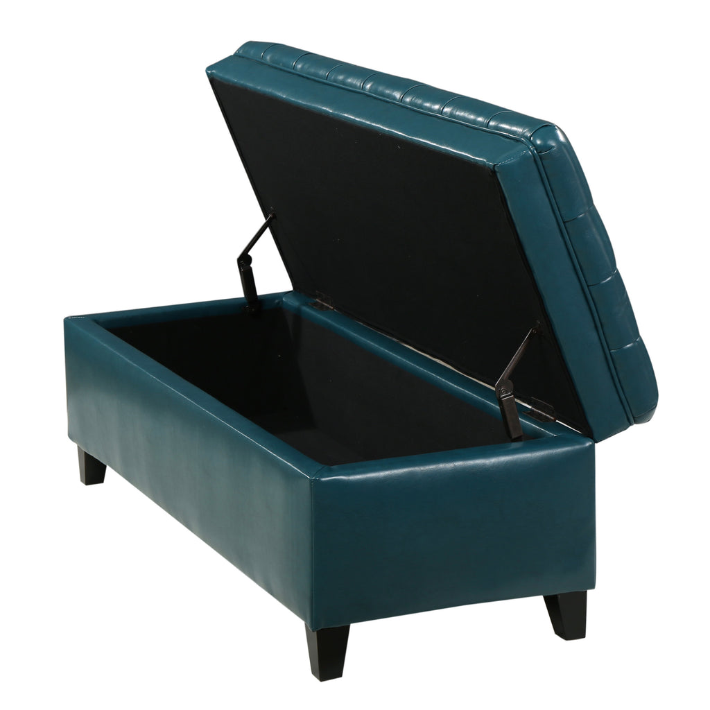 JULIANA Teal PU Storage Ottoman with Spacious Interior - Grand Goldman Shop