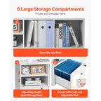 2 Drawer Wooden File Cabinet, Mobile Filing Cabinet with Open Shelves, Lockable Lateral Rolling File Storage with Adjustable 