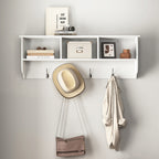 White Entryway Wall Mounted Coat Rack with 4 Dual Hooks Living Room Wooden Storage Shelf - Grand Goldman Shop