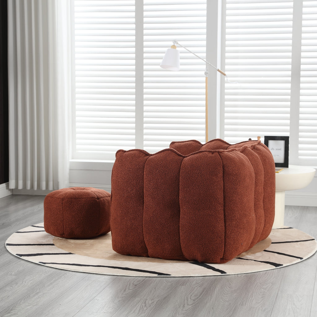 Soft Chenille Bean Bag Chair with High Resilient Foam for Living Room and Bedroom, Comfortable Square Lazy Sofa with Footstool for Adults - Grand Goldman Shop