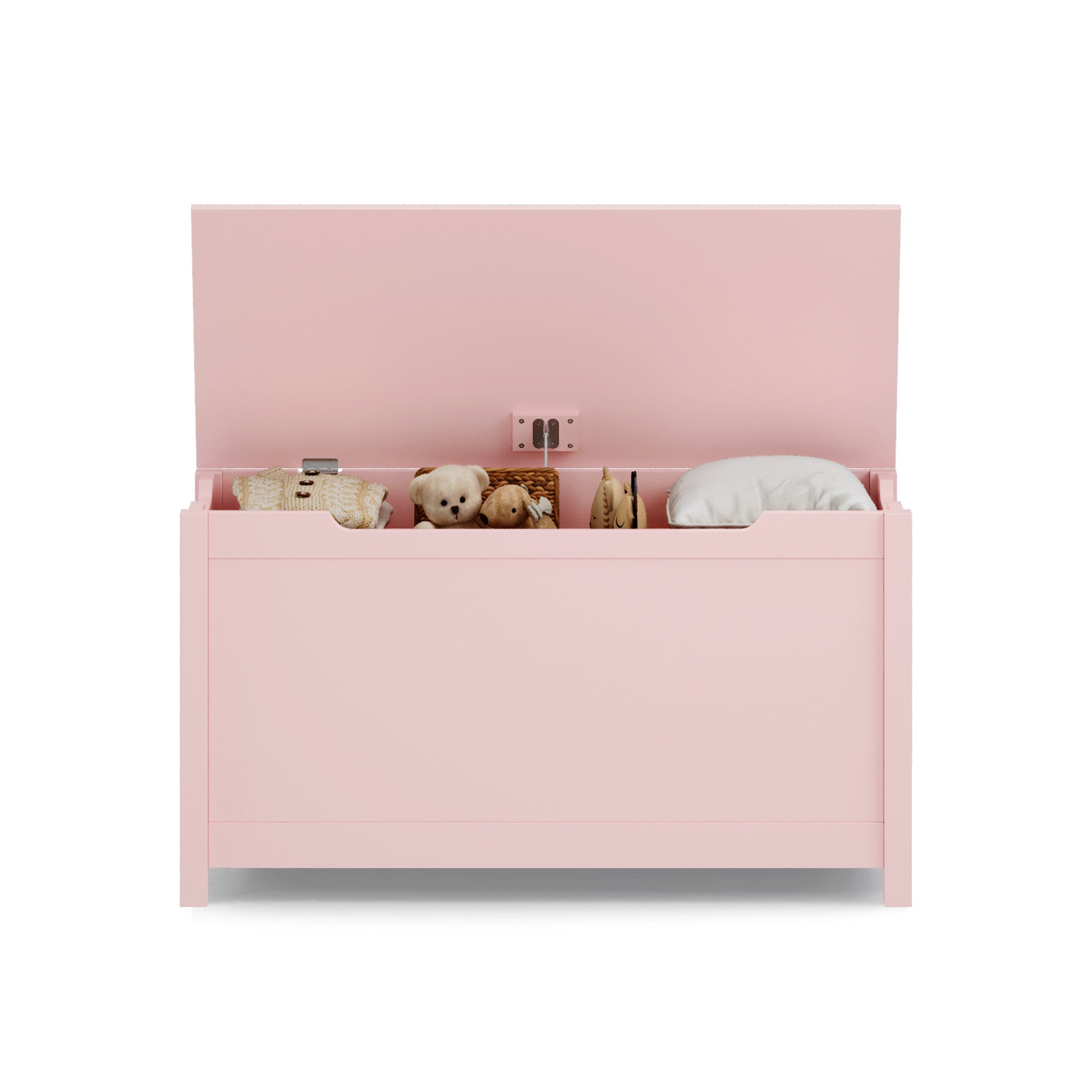Kids Wooden Toy Box Storage with Safety Hinged Lid for Ages 2+ (Pink) - Grand Goldman