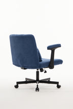 Modern Linen Blue Criss Cross Armrest Office Chair with Foldable Design, Soft Velvet Fabric, 36.6-Inch Height - Grand Goldman