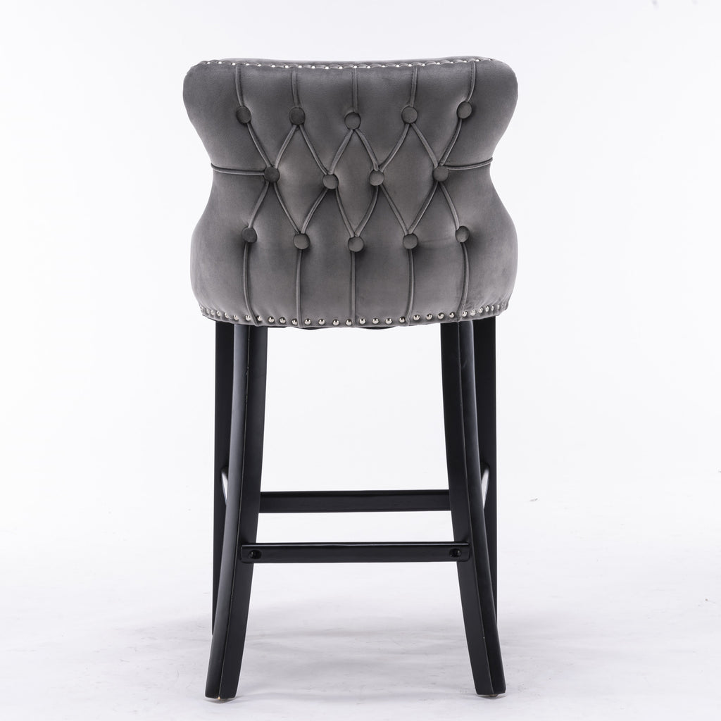 A&A Furniture,Contemporary Velvet Upholstered Wing-Back Barstools with Button Tufted Decoration and Wooden Legs, and Chrome Nailhead Trim, Leisure Style Bar Chairs,Bar stools, Set of 2 (Gray),SW1824GY - Grand Goldman Shop