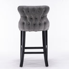 A&A Furniture,Contemporary Velvet Upholstered Wing-Back Barstools with Button Tufted Decoration and Wooden Legs, and Chrome Nailhead Trim, Leisure Style Bar Chairs,Bar stools, Set of 2 (Gray),SW1824GY - Grand Goldman Shop