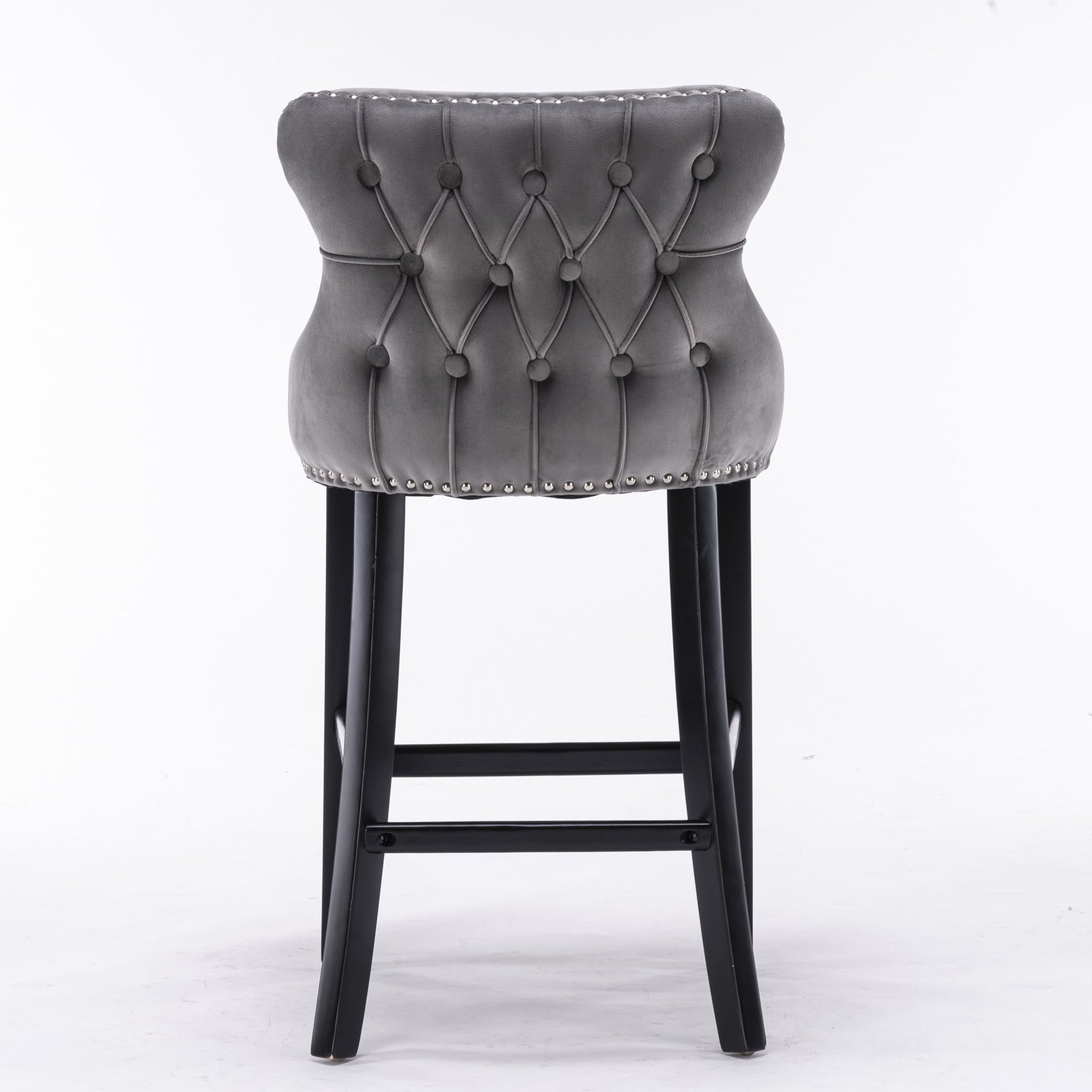 A&A Furniture,Contemporary Velvet Upholstered Wing-Back Barstools with Button Tufted Decoration and Wooden Legs, and Chrome Nailhead Trim, Leisure Style Bar Chairs,Bar stools, Set of 2 (Gray),SW1824GY - Grand Goldman Shop