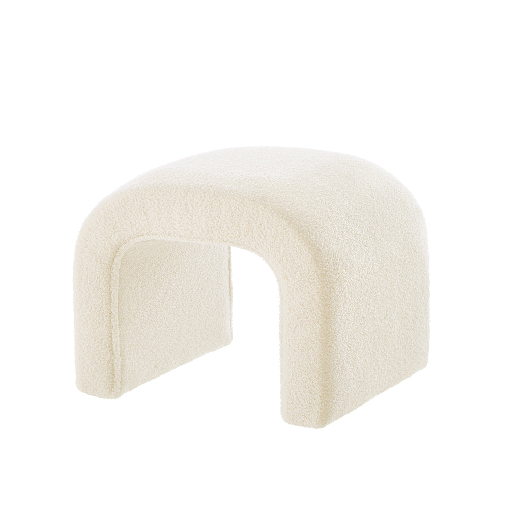 Set of 3 U-Shaped Modern Bench Teddy  Ottoman Bench for Entryway, Bedroom End of Bed, Set of 3 Small Sofa Footrest Extra Seating for Living Room, 44+18 Inch Bench Bench & Ottoman- Cream - Grand Goldman Shop