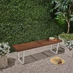 Intrinsic Outdoor Dining Bench with Iron Legs and Slat Top, Dark Brown and White - Grand Goldman Shop