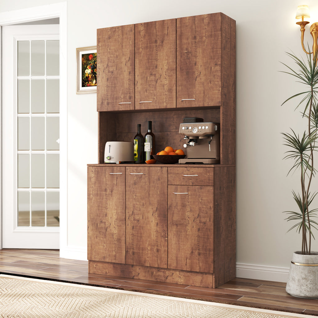 70.87' Tall Wardrobe& Kitchen Cabinet, with 6-Doors, 1-Open Shelves and 1-Drawer for bedroom,Walnut - Grand Goldman Shop