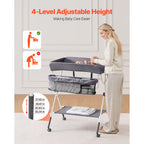 Foldable Baby Changing Diaper Station with Side Basket & Wheels Dark Gray | Premium Home Decor - Grand Goldman