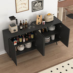 Sideboard Buffet Cabinet with Storage, Long Sideboard Storage Cabinet with 4 Doors, Wood Credenza Console Coffee Bar Cabinets with Adjustable Shelves for Living Room Kitchen Dining Room Black - Grand Goldman Shop