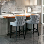 A&A Furniture,Contemporary Velvet Upholstered Wing-Back Barstools with Button Tufted Decoration and Wooden Legs, and Chrome Nailhead Trim, Leisure Style Bar Chairs,Bar stools, Set of 2 (Gray),SW1824GY - Grand Goldman Shop